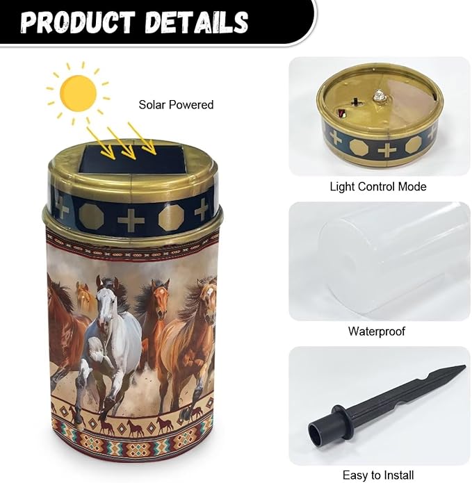 Horse Print Solar Outdoor Pathway Lights Set of 2 LED Solar Garden Light Night Light Book Light Portable Outside Pathway Solar Lights Yard Lawn Garden Patio Decor