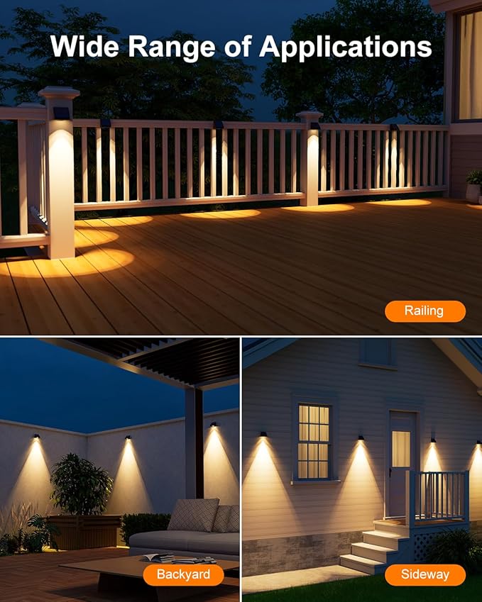 12 Pack Decorative Solar Powered Fence Lights Outdoor Waterproof with Warm White LED Spot Lens, for Outside Wall | Lumora