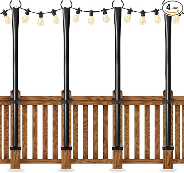 4 Pack String Light Poles for Deck, 5Ft Heavy-Duty Metal Deck Light Poles for Outside with Fixing Clips, Lighting | Lumora