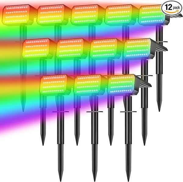 LANSOW 12 Pack Solar Spot Lights Outdoor Color Changing, 7 Modes Waterproof Solar Christmas Landscape Spotlights | Lumora