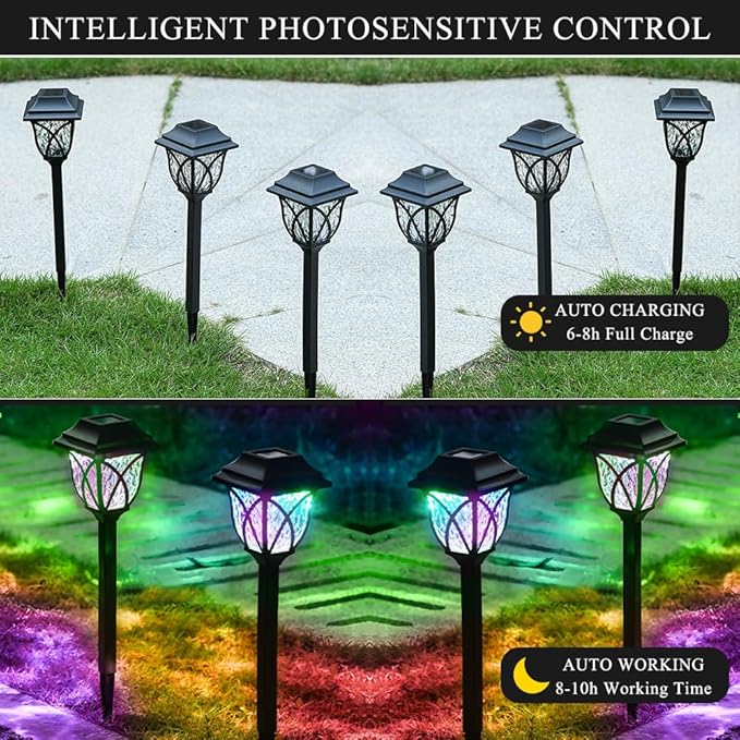 Solar Pathway Lights Outdoor, 6 Pack, RGB Color Changing, IP65 Waterproof & Weather Resistant, Garden Lights for Yard, Patio, Walkway, Landscape