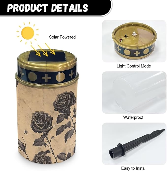 HUGS IDEA Retro Rose Cemetery Lights for Grave Vintage Solar-Powered Grave Lights Memorial Decor Waterproof Solar | Lumora