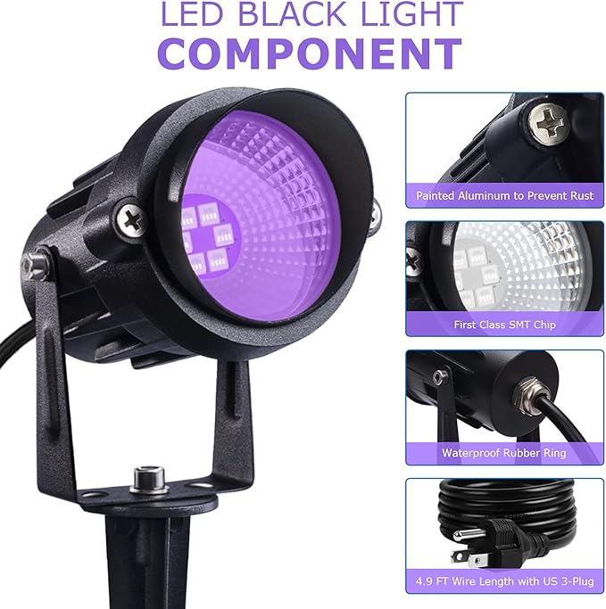 SUNVIE 2 Pack Halloween Spotlight Outdoor Black Light Spotlight Outdoor Waterproof 12W Purple Spot Lights Outdoor Halloween Black Lights Outdoor Blacklight Spotlight with US Plug for Glow Party Stage