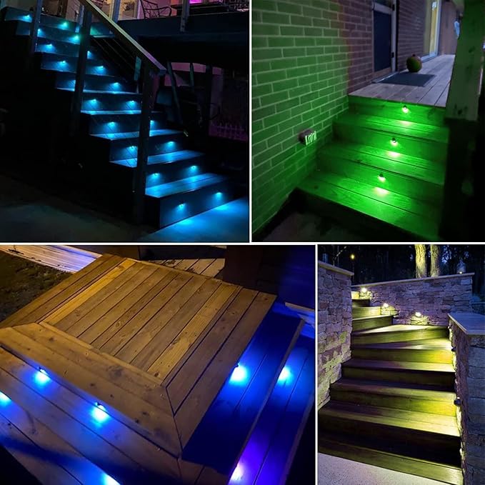 10 Pack LED Stair Lights Kit Outdoor 1-2/5" 0.2W-0.4W Low Voltage Waterproof IP65 Multi-Color RGB Recessed Wood LED | Lumora