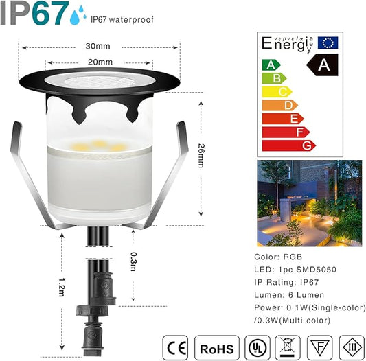 WiFi Controlled LED Deck Lights Multi Color RGB Outdoor IP67 Waterproof Φ1.18 Low Voltage Step In-Ground Lights,Smart Phone APP Controlled,Compatible with Alexa Echo and Google Home(10Pcs)