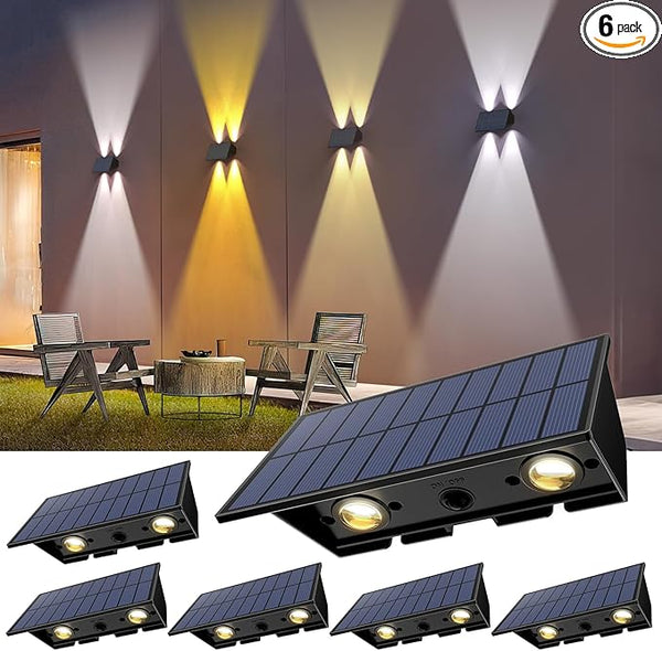 Solar Fence Lights,6Pack Solar Lights Outdoor 2700/4500/6000K 3 Modes Up & Down Wall Lights Waterproof 100 Lumens | Lumora
