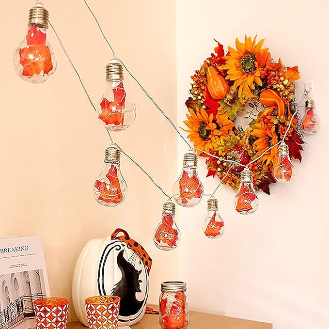 Maple Bulbs String Lights,10 LEDs Clear Bulb Lights Battery Powered-Indoor/Outdoor Fairy Lights for Patio,Café Bars,Garden Bedroom Pergola Umbrella Wedding Party Decoration