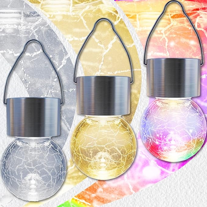 GIGALUMI Solar Lights Outdoor Waterproof ,12 Pack Solar Hanging Lights Garden Decor,Gifts for Women Mom Grandma,Solar Outdoor Lights Lantern Cracked Glass for Yard, Fence, Tree(Warm White)