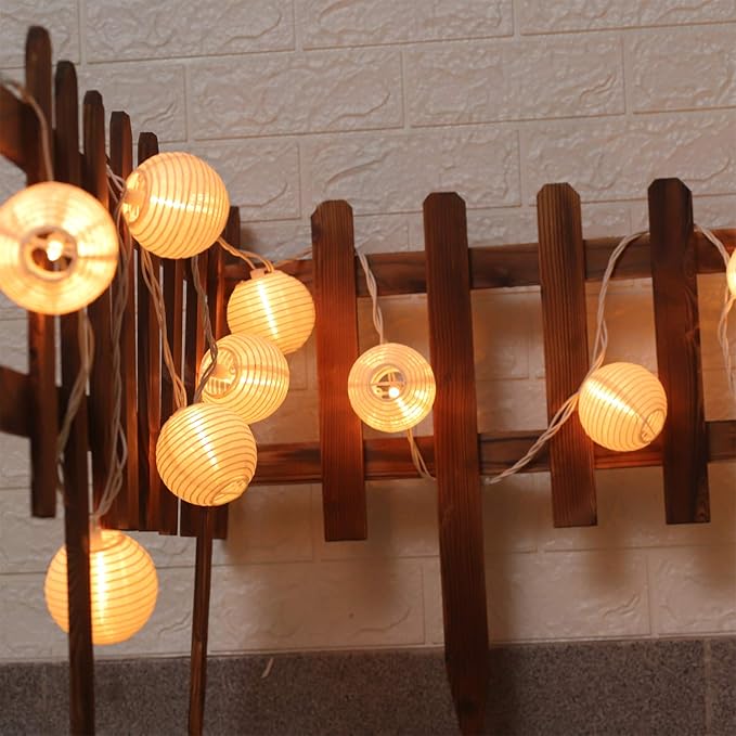 Lantern String Lights Plug in, Outdoor White Lights String 9.83FT Pack of 10 Nylon Lantern String Lights for Patio,White Lights String for Bedroom(Lanterns Need Simple Assembly)