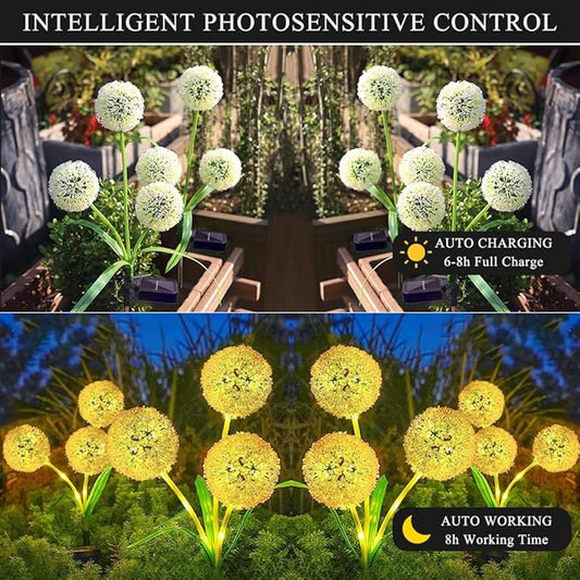 Solar Lights Outdoor, Decorative Animal & Flower Shaped Landscape Lights with Warm/Colorful LED, Auto On/Off Waterproof Solar Powered Decor for Yard Lawn Patio Gift Idea (Warm-Dandelion-2pack)