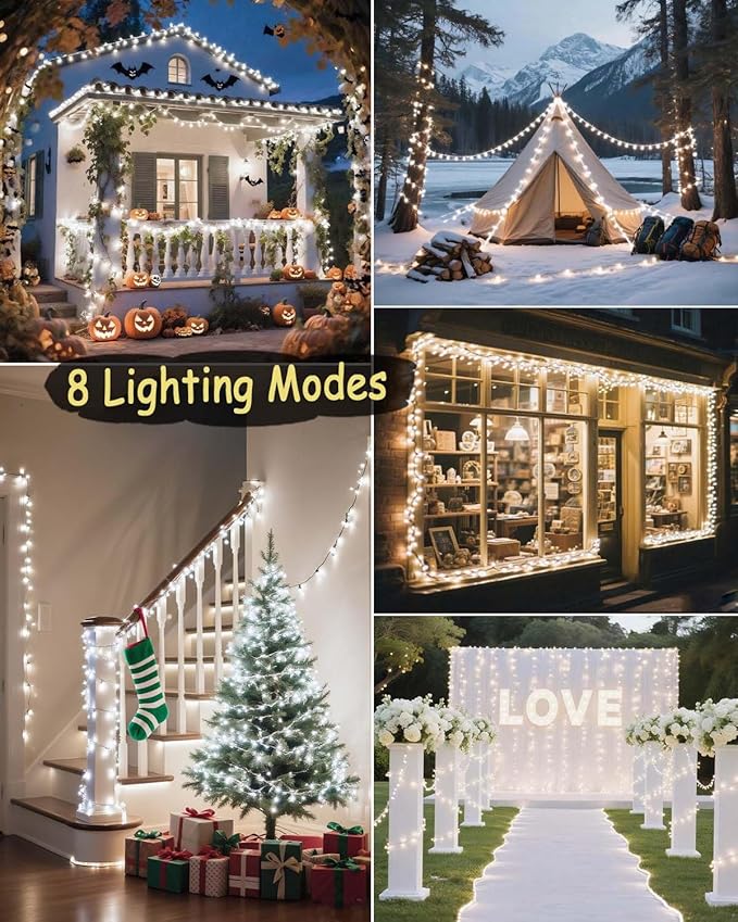 580 LED String Lights, 196FT Indoor Outdoor Fairy Lights, Waterproof Twinkle Christmas Decorations Lights with Remote for Bedroom Outside Tree Garden Patio Camping Party Wedding Decor, Pure White