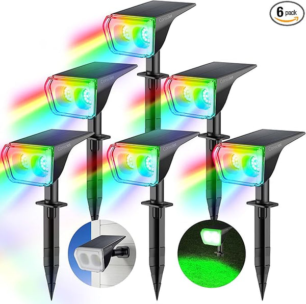Consciot Solar Spot Lights Outdoor, Christmas Color Changing Lights Waterproof, 10 Colors Dusk-to-Dawn Landscape | Lumora