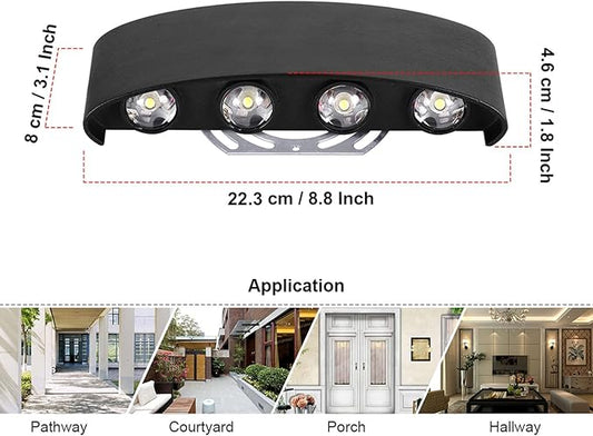 Kawell 8W Waterproof Modern Wall Light LED Wall Lamp Aluminum LED Wall Sconce Up Down Indoor Outdoor for Bathroom Bedroom Hallway Porch Corridor Hotel Doorway Garden Pathway, Black 6000K