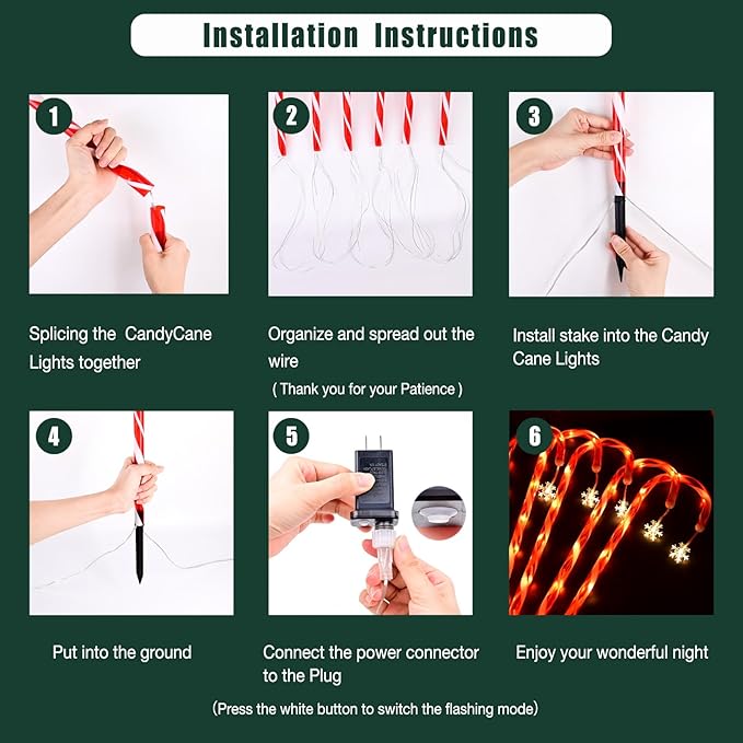20 Pack 36" Candy Cane Lights Outdoor Pathway with Timer 6/18H, Real 30" (36" with Stake) Tall Candy Cane Pathway Lights, 62FT Christmas Decorations Outside, 8 Modes Warm LED Lights with Snowflake