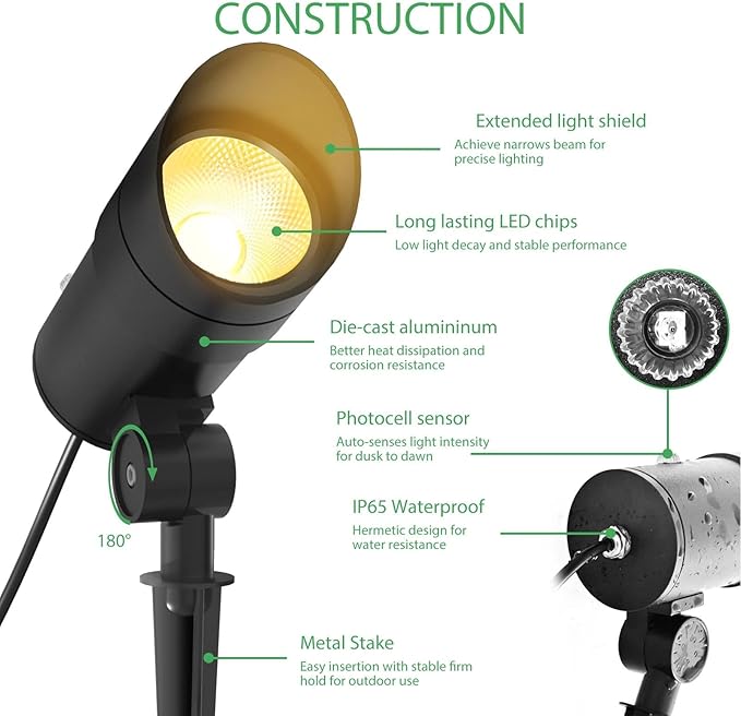 LOTMOS 30W Flag Pole Lights, Dusk to Dawn LED Spot Outdoor with 9.68FT Cord, 120V Plug in 3000K Warm Light Bullet | Lumora