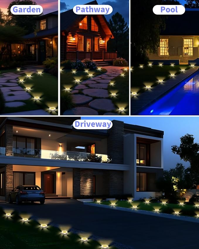 Solar Ground Lights Outdoor 12 Pack Waterproof, Upgraded Solar Garden Lights with 4 Side Light, Stainless Steel | Lumora