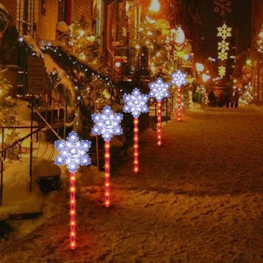 LAMPHOME Snowflakes Christmas Pathway Lights Outdoor, 3PCS Snowflakes Christmas Decorations Outdoor Yard, Pathway Marker Stake Lights for Patio Ground Path Sidewalk Walkway Driveway