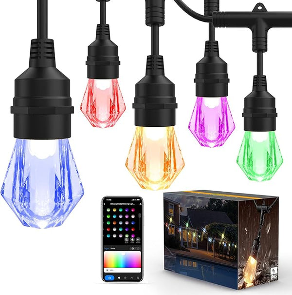 XMCOSY+ Smart Outdoor String Lights - 123ft RGBCWIC Patio Lights with 40 Color Changing Bulbs, LED String Light for | Lumora