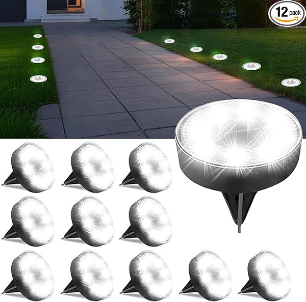 Ground Lights 12 Pack, IP68 Waterproof Solar Disc Lights for Outdoor, Flat Garden Light, In-Ground Light, Landscape | Lumora