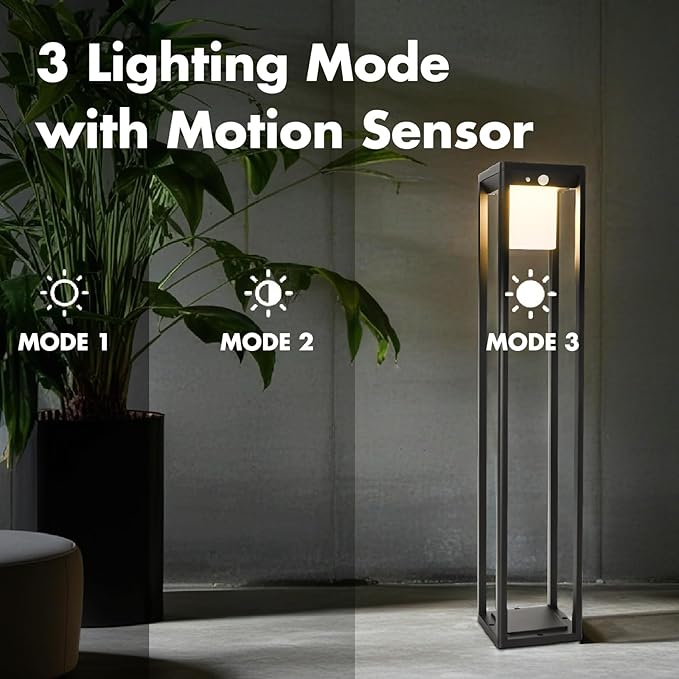 Solar Motion Pathway Lights Outdoor, Aluminum Waterproof Floor Lamp, 3 Lighting Modes 600 Lumens Super Bright Outdoor Floor Lamp for Garden Backyard Patio Porch Decor, 32" Black