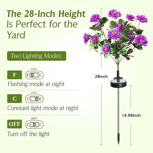 Solar Lights Outdoor,2 Pack Blooming Azalea Flowers Decorations,Outdoor Waterproof Landscape Lights for Yard Patio Lawn Garden Decor,Gifts for Women Mother's Day
