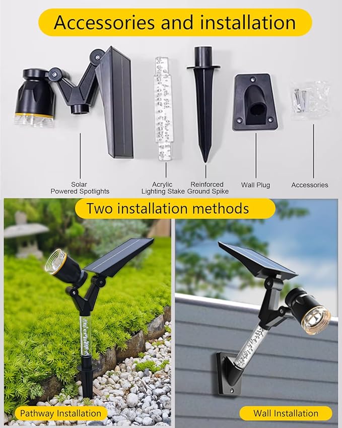 Solar Spot Lights Outdoor Waterproof IP65, 180 Lumens 5000K Cool White Solar Powered Outdoor Lights, Smart Circuit for All-Night Illumination Outdoor Solar Lights for Yard, House, Garden, Pathway, 4PK