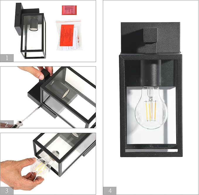 LALUZ Black Outdoor Wall Lights, Modern Farmhouse Rectangle Porch Lights Outdoor Wall with Clear Glass, Waterproof Anti-Rust Exterior Outside Sconce Lighting Light Fixtures for House Patio Garage