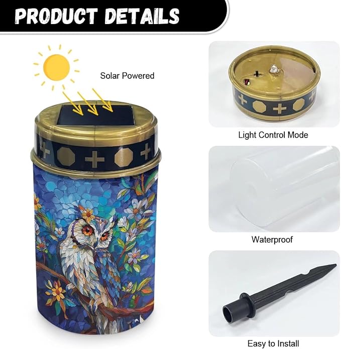 Blue Owl Outdoor Lights Solar Powered Waterproof Solar Memorial Lights for Graves Multipurpose Flameless Candle for Cemetery Garden Backyard Decorative Memorial Lights