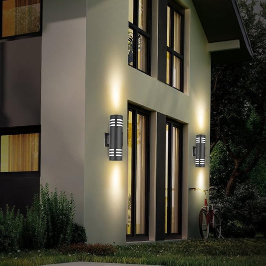 TENGXIN Outdoor Wall Light,Up and Down Cylinder Patio Porch Light,Stainless Steel 304 and Toughened Glass,Black Finished,IP 65 Waterproof