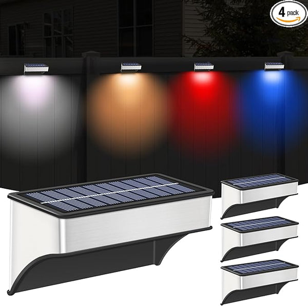 Super Bright Solar Fence Lights, 4 Pack Outdoor Wall & Deck Lights, 60 Lumen Waterproof, 8 Modes Warm & Cool White | Lumora