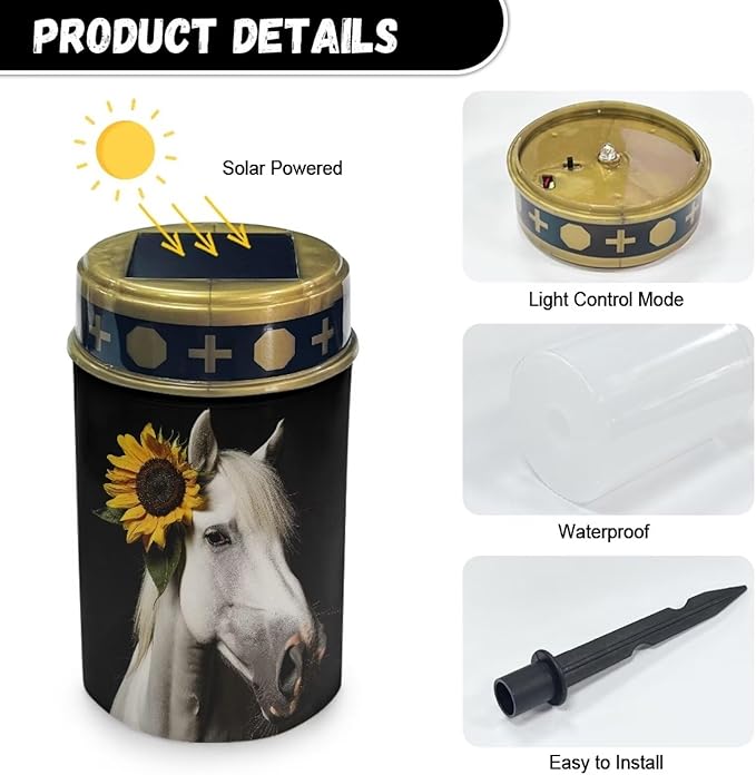 White Horse Sunflower Solar Garden Lights for Cemetery Solar Lights Outdoor Garden, Eternal Lights for Cemetery Grave Decorations