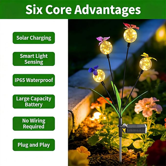 Solar Garden Lights, Swaying Butterfly Light, Swaying in The Wind, Solar Outdoor Lights, Yard Patio Pathway Decoration, Flexibility Iron Wire & Realistic Butterflies (Yellow)