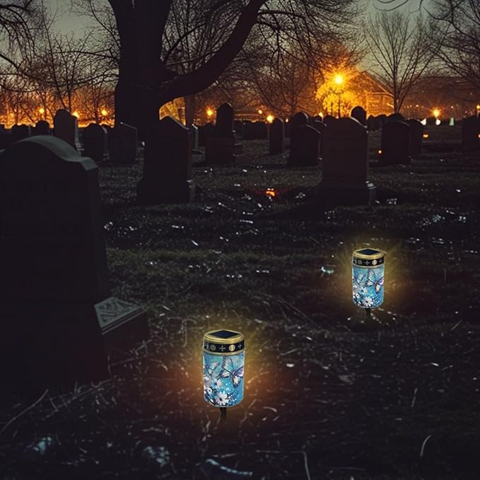 ZOUTAIRONG Solar Light for Cemetery Grave 2 Pack Solar Garden Lights Landscape Lighting & Accessories Solar Pathway Lights Outdoor Cemetery Solar Lights for Grave Solar Lights Butterfly