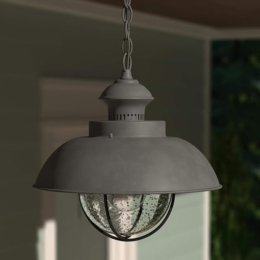 VAXCEL Harwich 1 Light Gray Coastal Outdoor Barn Dome Pendant Clear Glass