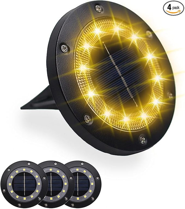 Solar Ground Light - 12 LEDs Garden Light Waterproof With 800mAh Built-In Battery, Stainless Steel Housing Disc | Lumora