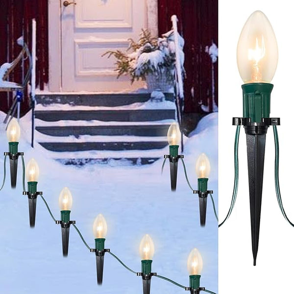 SUNSGNE Christmas Pathway Lights Outdoor - 38FT Vintage Christmas Lights with 25 C9 Clear Bulbs and 25 Plastic | Lumora