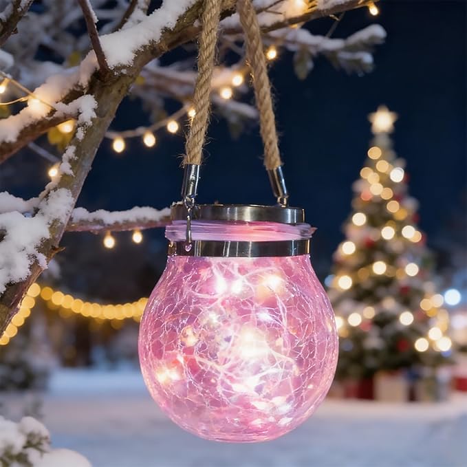 Hanging Outdoor Solar Lights,VGE 2 Pack 30LED Cracked Glass Ball Decorative Lights,Solar Powered Waterproof | Lumora