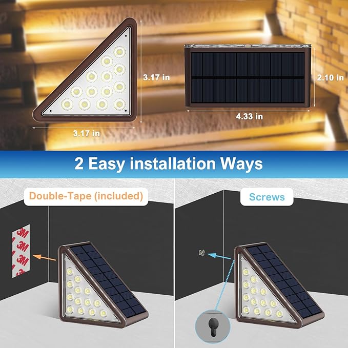 Brown Solar Step Light Outdoor Stair Lights, Deck Lights Outdoor Powered IP65 Waterproof, 3000K Warm White Solar Outdoor Step Light, Decor for Stair, Deck, Step,Porch and Outside Patio,24 Pack
