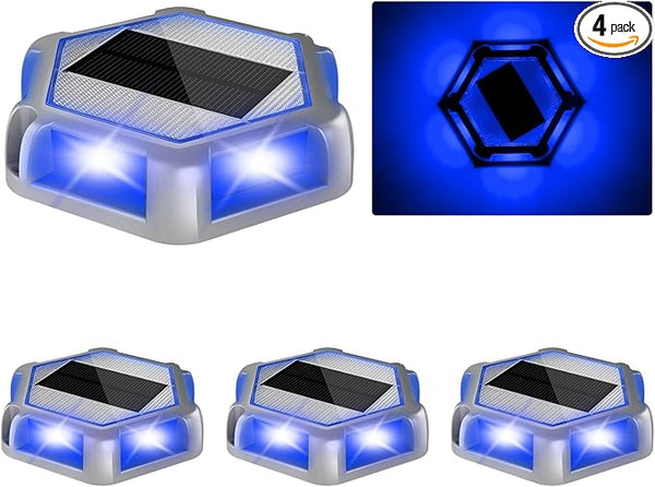 Solar Deck Lights Driveway Dock Lights 4 Pack, Waterproof Outdoor Solar Powered LED Driveway Marker Light Aluminum | Lumora