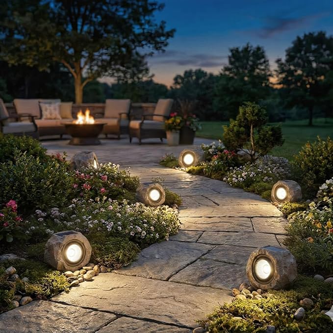 Solar Rock Lights Outdoor, IP65 Waterproof Solar Landscape Spotlights with Auto On Off, Stone Look Garden Lights for Yard, Pathway, Lawn, Patio and Outdoor Decor