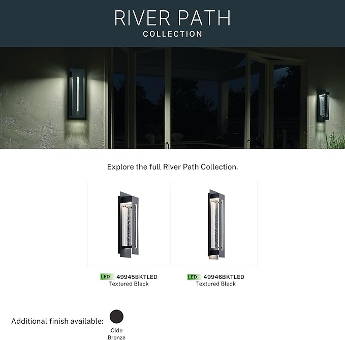 Kichler River Path 23" LED Outdoor Wall Light in Textured Black, 1-Light Contemporary Exterior Wall Sconce with | Lumora