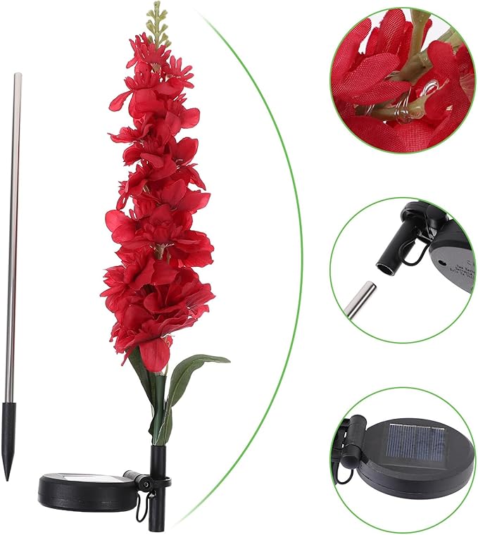 Veemoon Solar LED Violet Lawn Lamp with Ground Insert Stake, 75cm Height, Red Solar Garden Path Light for Outdoor Landscape Decoration