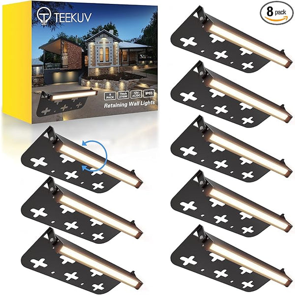 Teekuv 8 Pack 7 Inch Retaining Wall Lights, 5W LED Hardscape Lighting, 12V AC/DC Low Voltage Paver Lights Outdoor | Lumora