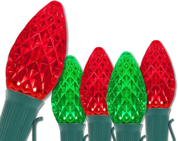 Wintergreen Lighting Set of 100 Red and Green C7 OptiCore Outdoor Christmas Lights - Commercial LED Bulbs for | Lumora