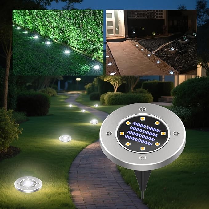 Solar Ground Lights, Solar Light Outdoor,IP68 Waterproof Solar Powered Landscape Lights,Bright in-Ground Light for Gardens, Patio, Pathway,Walkway,Driveway,Porche, Lawn, Deck,8 Pack