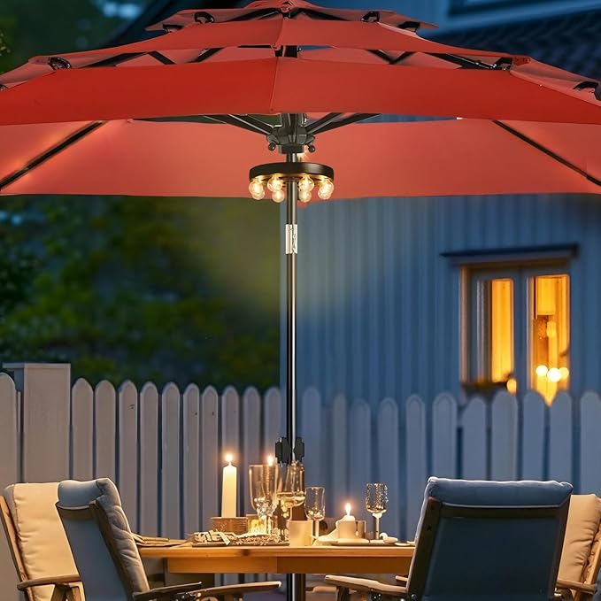 Umbrella Lights Outdoor Patio, Rechargeable Cordless with Dimmer &Timer, 8 Bright Warm White LED Bulbs Perfect for | Lumora