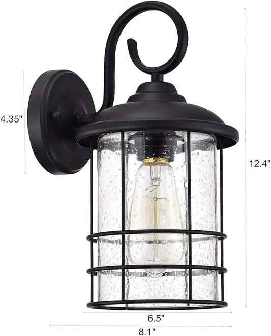 MICSIU 12.25 Inch Outdoor Wall Sconce, Anti-Rust Exterior Light Fixture with Clear Seedy Glass, Matte Black Farmhouse Porch Light for House, Garage, Entryway, Patio, Dimmable, 1-Pack