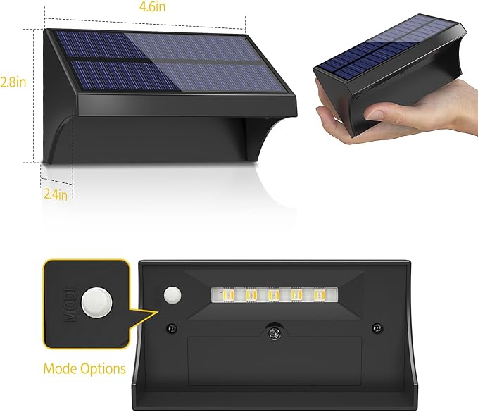 NIORSUN Outdoor Fence Lights, 16 Pack Waterproof LED Solar Fence Lights with 1500mAh Battery, Warm White/Cool White/RGB, Easy-to-Install Wall Light for Deck, Patio, Railing, Stairs, Backyard – Black