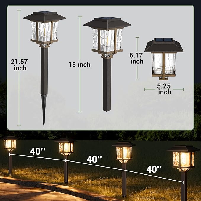XMCOSY+ Solar Lights Outdoor Waterproof IP65 10/25 LM LED with 2 Lighting Modes 6 Pack | 15 LM Garden Lights with Metal Glass, 2-Tone Bronze & Wood (Color) Pathway Lights 4 Pack (Warm White)