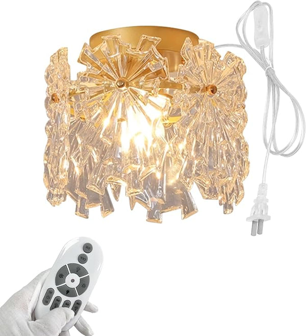 No Wiring Needed Mini Gold Crystal Chandeliers, Semi Flush Mount Light Fixture, 15ft Plug-in - Outdoor Wall Light | Lumora